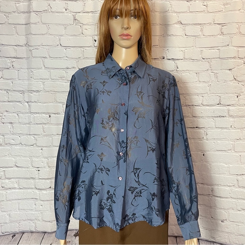 Jones & Co Silk Blend Blue Floral Shirt Size 10